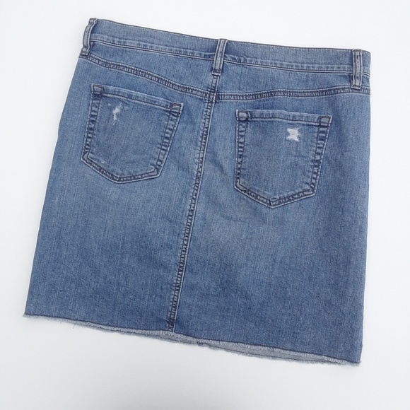 LOFT Distressed Denim Skirt w/ Embellishments - Picture 2 of 6
